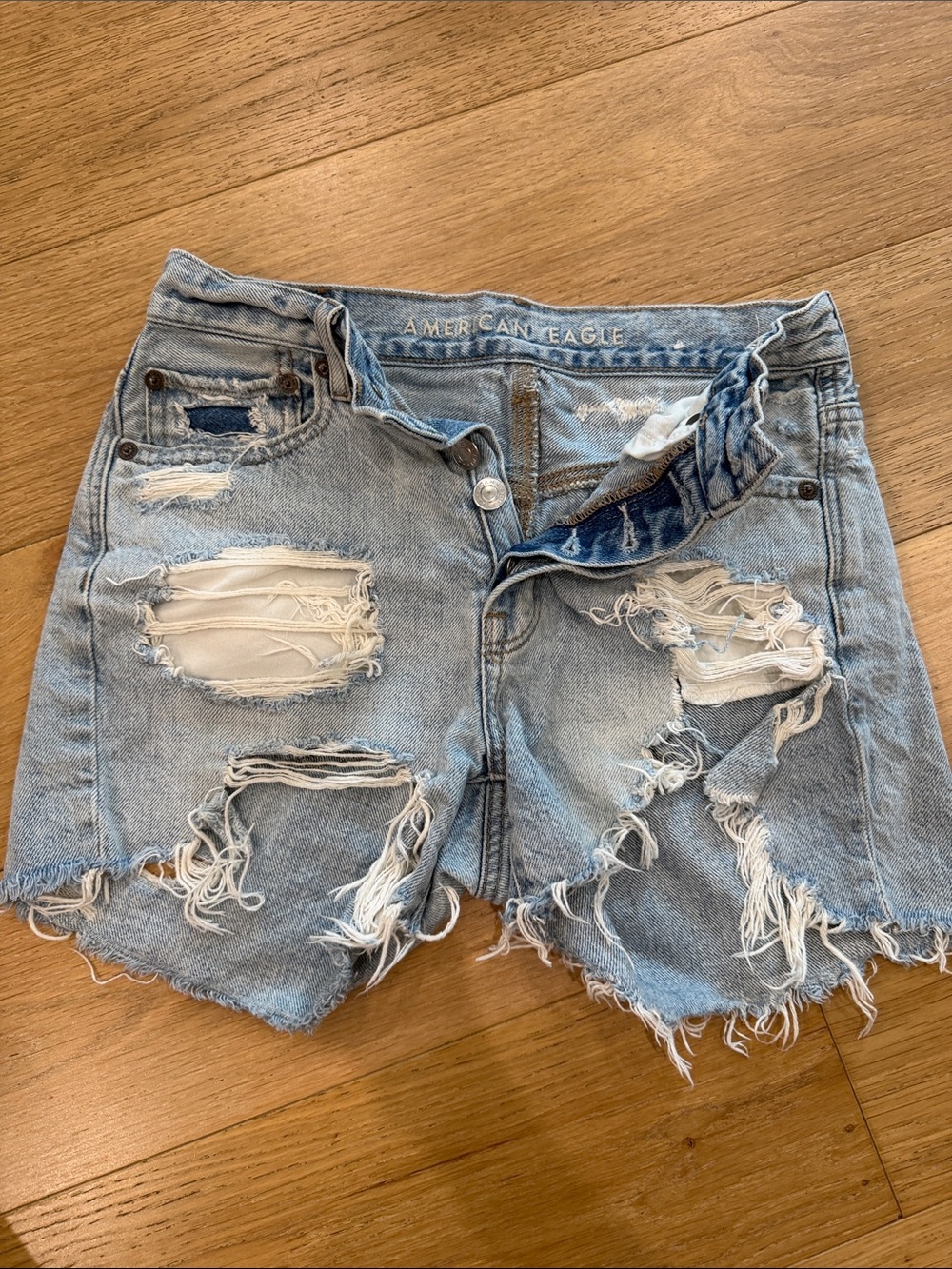 American Eagle Outfitters Light Blue Distressed Denim Shorts